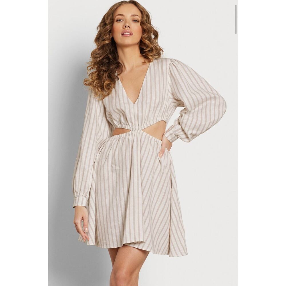 Sam Edelman Emely Long Sleeve Striped Mini Cutout Dress Size L